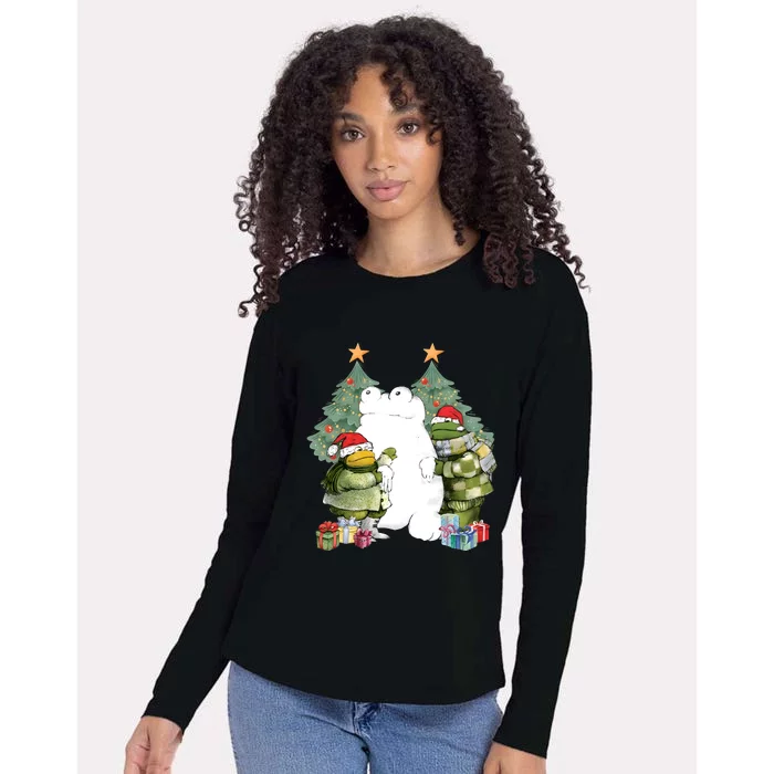 Frog And Toad Christmas Tree Holiday Season Santa Claus Womens Cotton Relaxed Long Sleeve T-Shirt