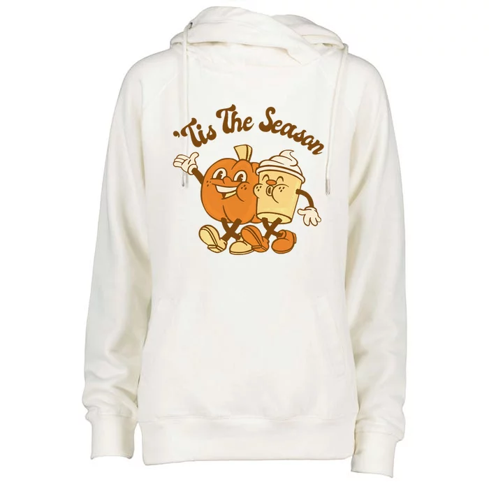 Fall Autumn Tis The Season Pumpkin Spice Coffee Latte Womens Funnel Neck Pullover Hood