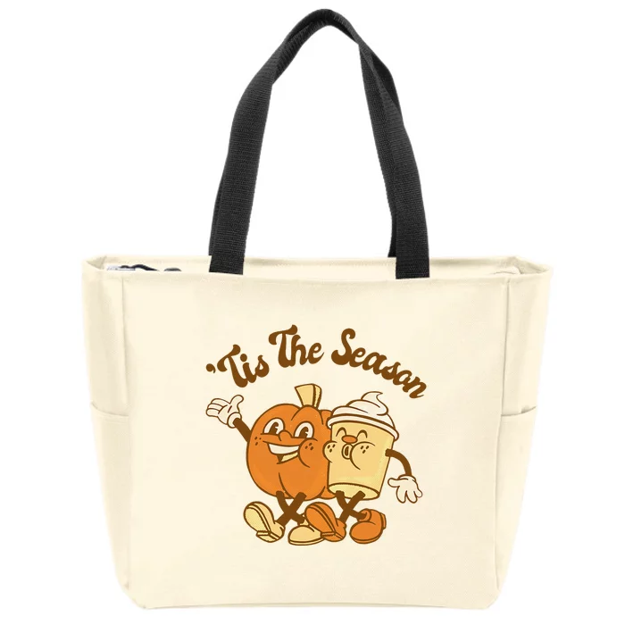 Fall Autumn Tis The Season Pumpkin Spice Coffee Latte Zip Tote Bag