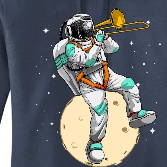 Funny Astronaut Trombone Art For Trombone Player Women's Pullover Hoodie