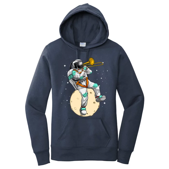 Funny Astronaut Trombone Art For Trombone Player Women's Pullover Hoodie