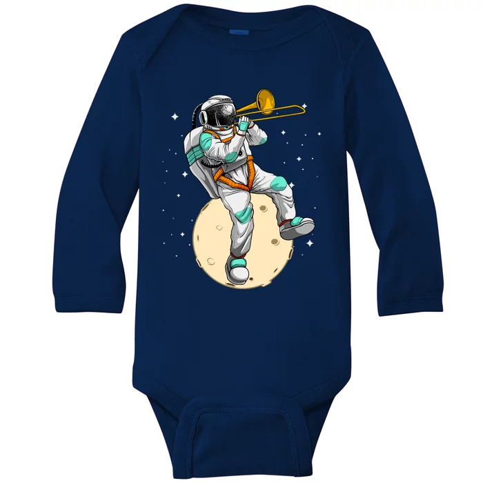 Funny Astronaut Trombone Art For Trombone Player Baby Long Sleeve Bodysuit