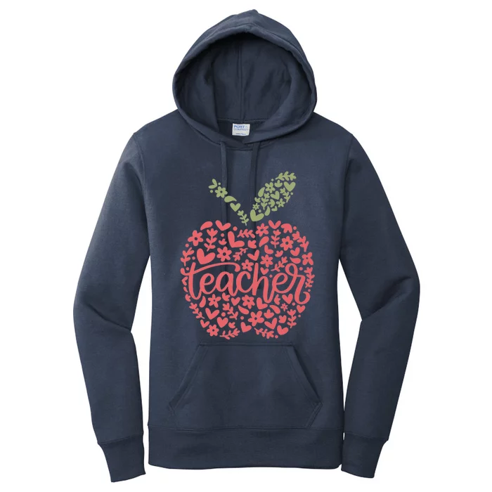 Floral Apple Teacher Life Teacher Appreciation Teaching Gift Women's Pullover Hoodie