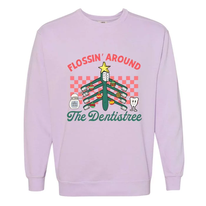 Flossin Around The Dentistree Dental Christmas Garment-Dyed Sweatshirt