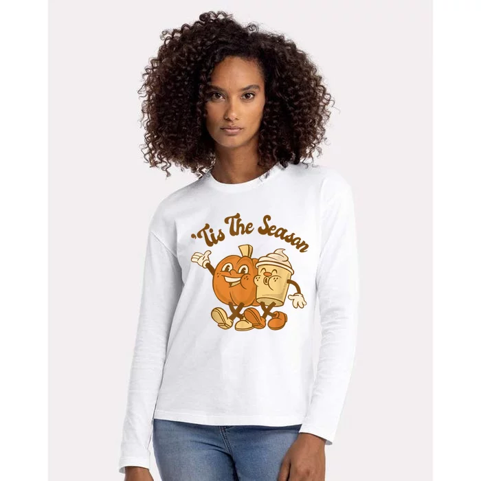 Fall Autumn Tis The Season Pumpkin Spice Coffee Latte Womens Cotton Relaxed Long Sleeve T-Shirt