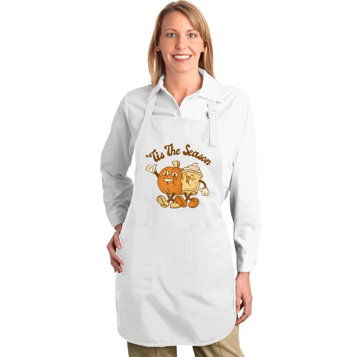 Fall Autumn Tis The Season Pumpkin Spice Coffee Latte Full-Length Apron With Pocket