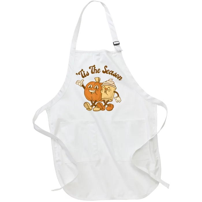 Fall Autumn Tis The Season Pumpkin Spice Coffee Latte Full-Length Apron With Pocket