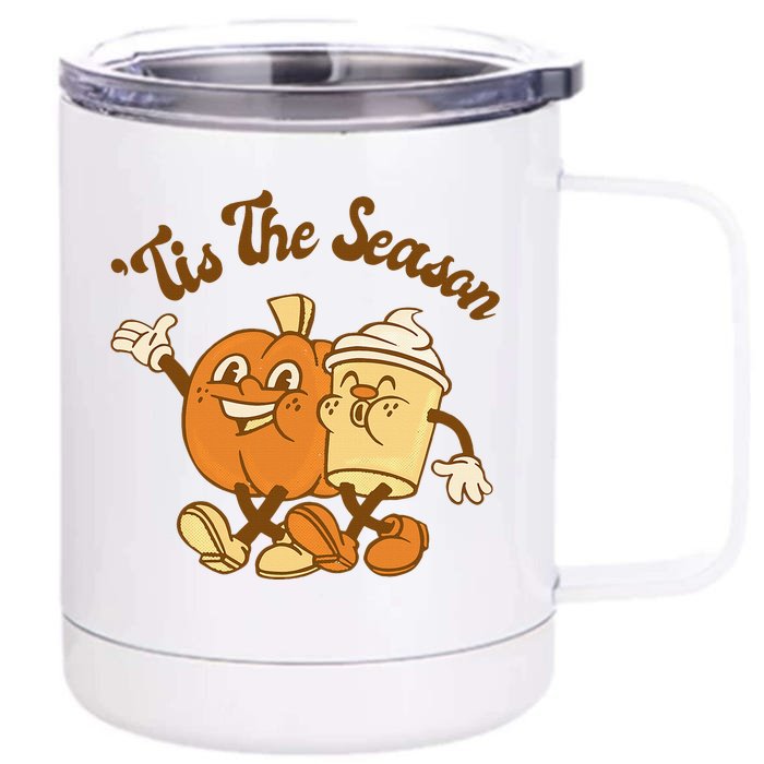 Fall Autumn Tis The Season Pumpkin Spice Coffee Latte Front & Back 12oz Stainless Steel Tumbler Cup