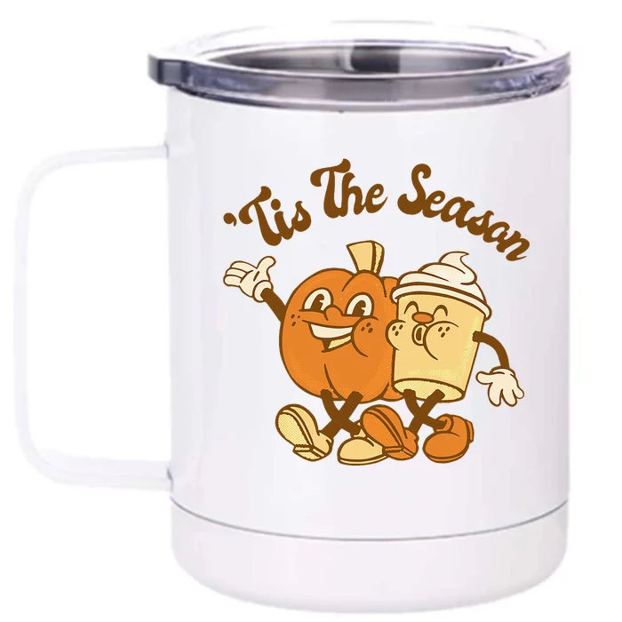 Fall Autumn Tis The Season Pumpkin Spice Coffee Latte Front & Back 12oz Stainless Steel Tumbler Cup