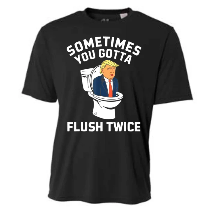 Funny Anti Trump Sometimes You Gotta Flush Twice Cooling Performance Crew T-Shirt