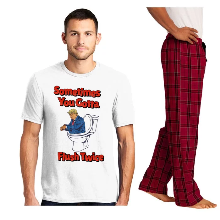 Funny Anti Trump Sometimes You Gotta Flush Twice Pajama Set