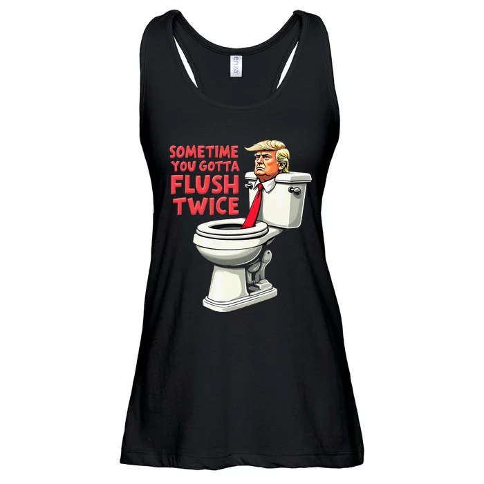 Funny Anti Trump Sometimes You Gotta Flush Twice Ladies Essential Flowy Tank