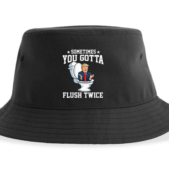 Funny Anti Trump Sometimes You Gotta Flush TwiceVote Kamala Sustainable Bucket Hat