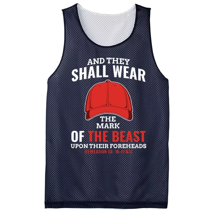 Funny Anti Trump Mark Of The Beast Red Hat Liberal Gift Mesh Reversible Basketball Jersey Tank