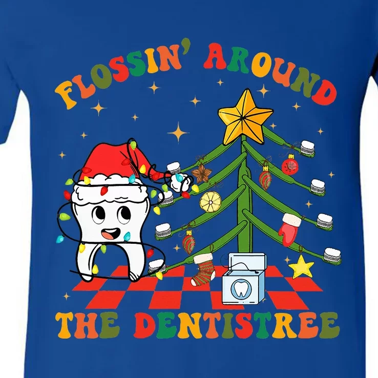 Flossing Around The Dentistree Funny Xmas Dental Hygienist V-Neck T-Shirt