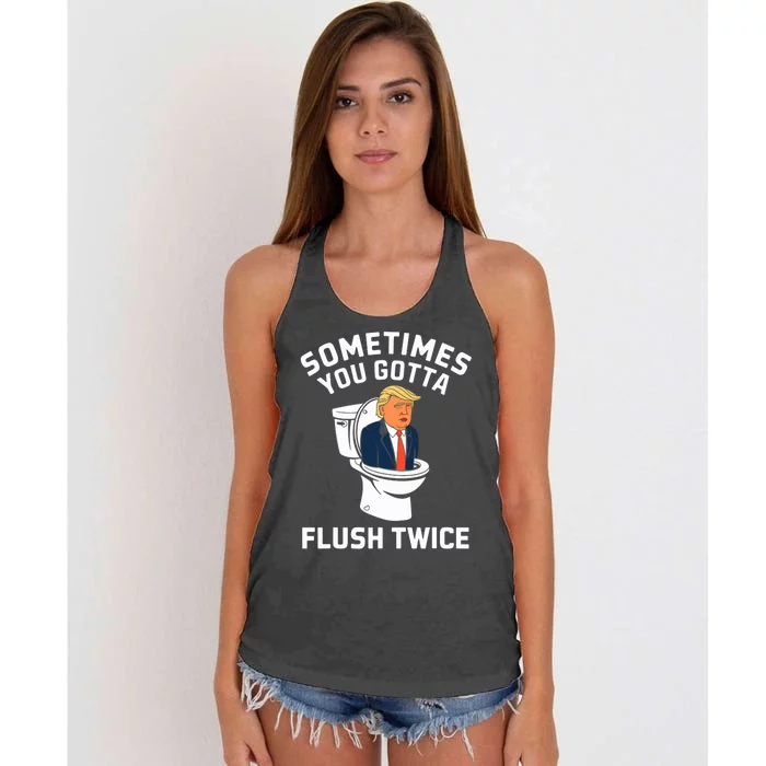 Funny Anti Trump Sometimes You Gotta Flush Twice Women's Knotted Racerback Tank