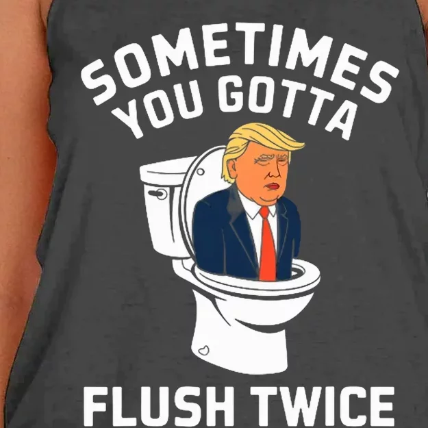 Funny Anti Trump Sometimes You Gotta Flush Twice Women's Knotted Racerback Tank