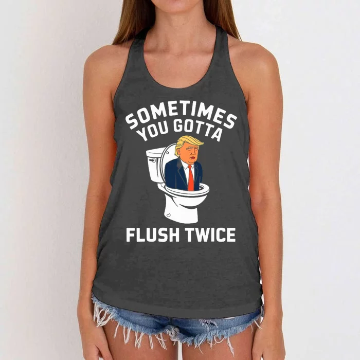 Funny Anti Trump Sometimes You Gotta Flush Twice Women's Knotted Racerback Tank