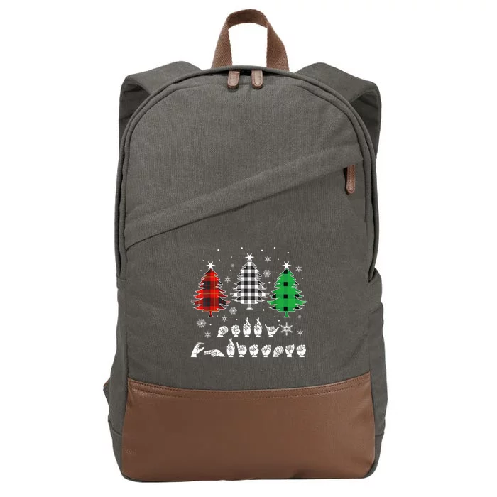 Funny Asl Trees Christmas American Sign Language Cotton Canvas Backpack