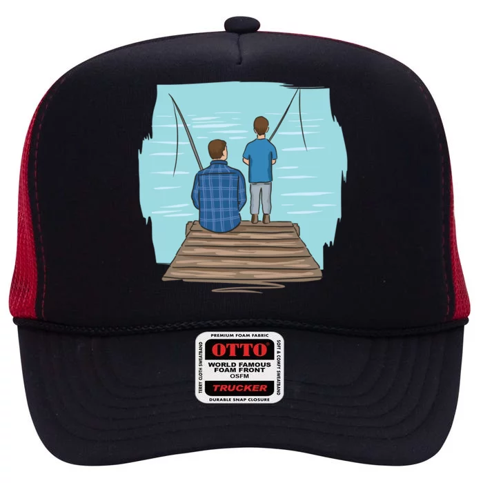 Father And Son Fishing High Crown Mesh Trucker Hat