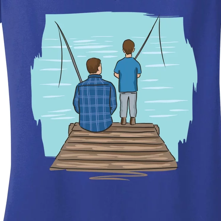 Father And Son Fishing Women's V-Neck T-Shirt