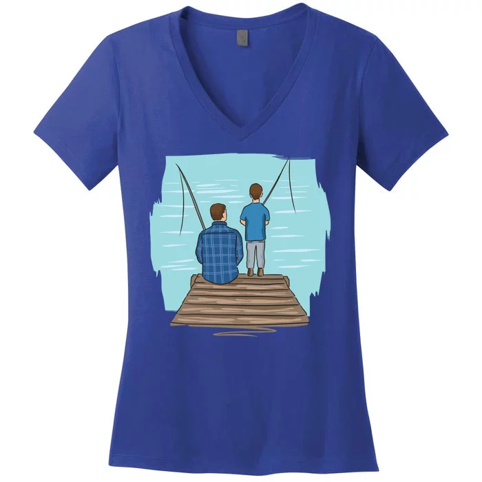 Father And Son Fishing Women's V-Neck T-Shirt