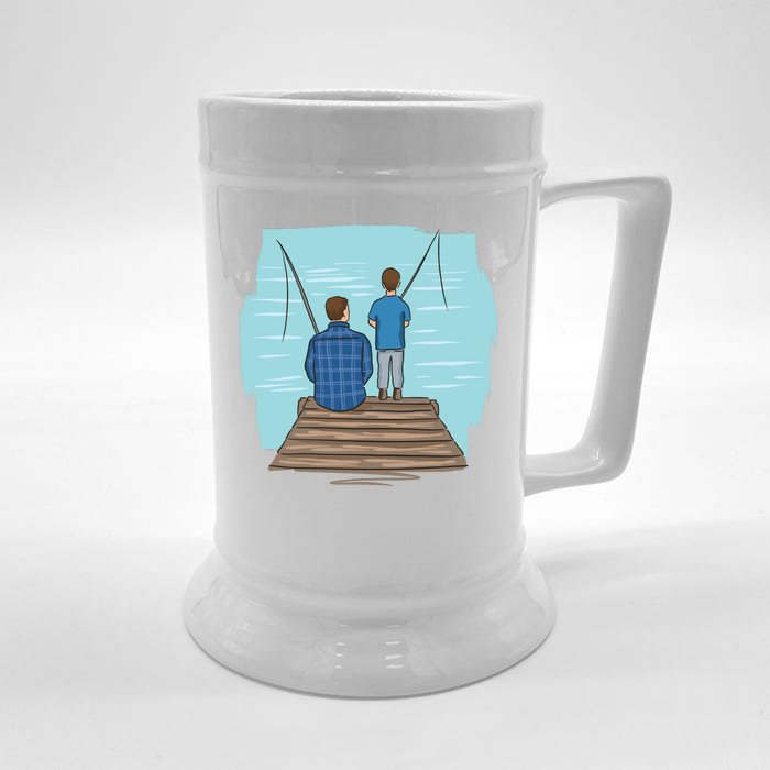 Father And Son Fishing Front & Back Beer Stein