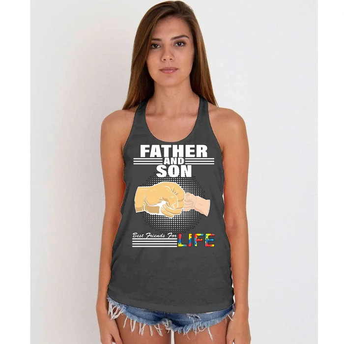 Father And Son Friends For Life Autism Awareness Women's Knotted Racerback Tank