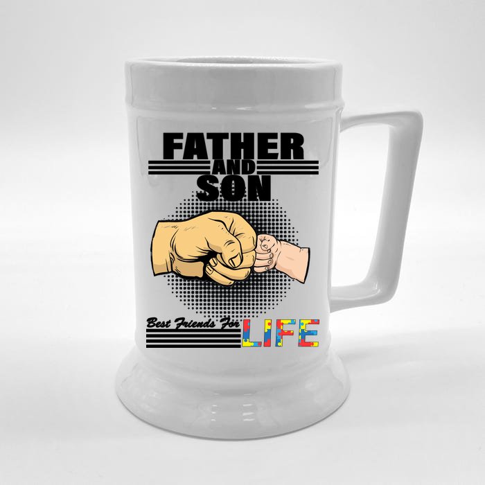 Father And Son Friends For Life Autism Awareness Front & Back Beer Stein