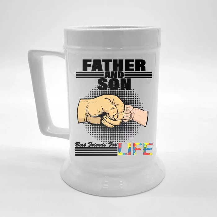 Father And Son Friends For Life Autism Awareness Front & Back Beer Stein