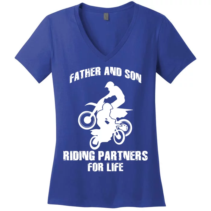 Father And Son Riding Partners For Life Motocross Women's V-Neck T-Shirt