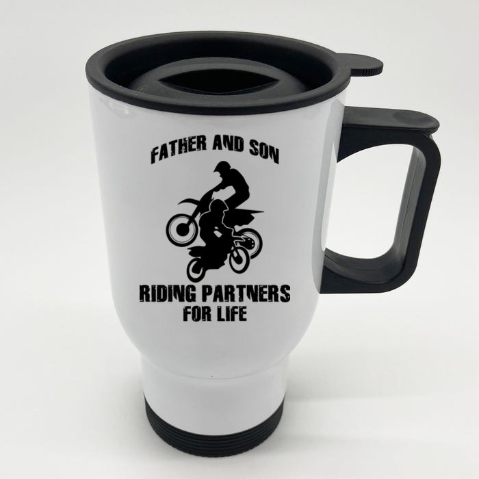 Father And Son Riding Partners For Life Motocross Front & Back Stainless Steel Travel Mug