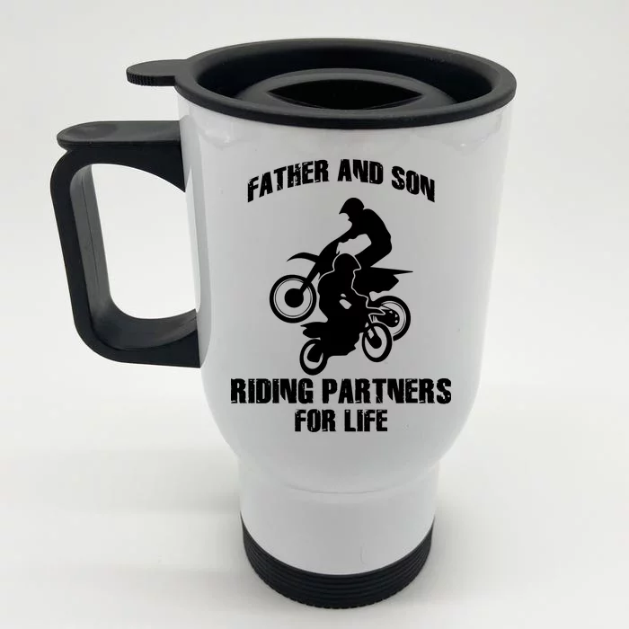 Father And Son Riding Partners For Life Motocross Front & Back Stainless Steel Travel Mug