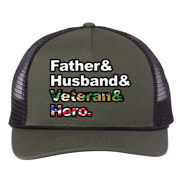 Father Husband Veteran Hero Retro Rope Trucker Hat Cap