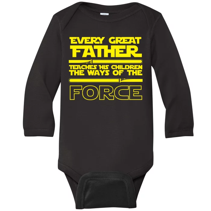 Father Teaches The Ways Of The Force Baby Long Sleeve Bodysuit