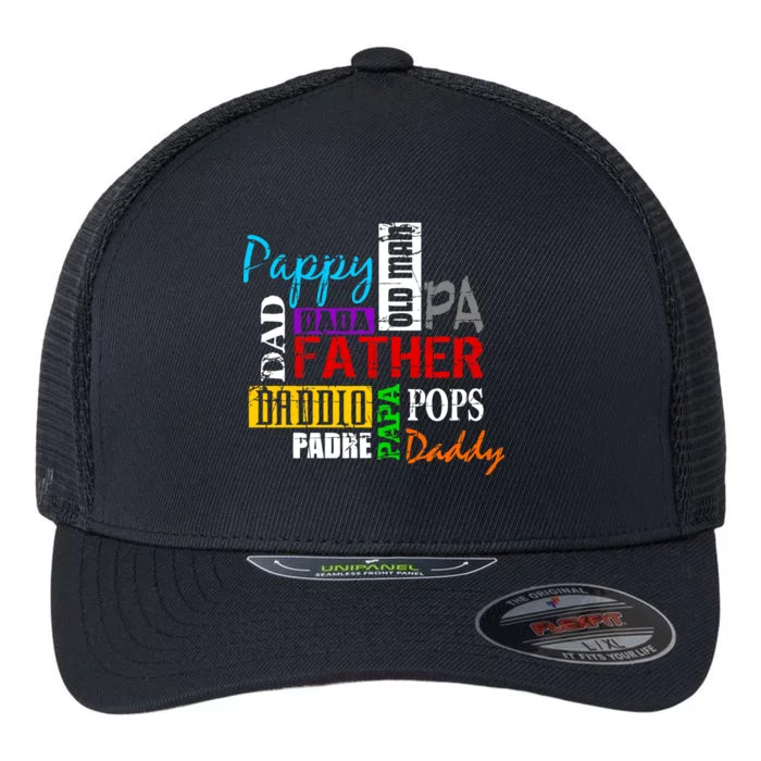 Father's Day Dad Daddy Papa Pops Names Flexfit Unipanel Trucker Cap