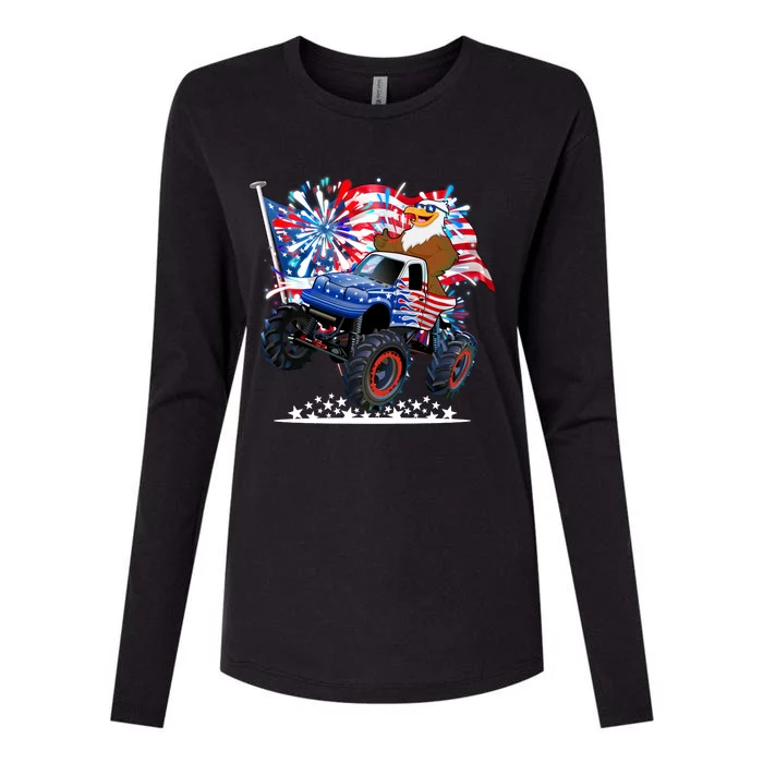 Funny American Usa Flag Eagle Monster Truck Womens Cotton Relaxed Long Sleeve T-Shirt