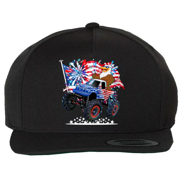 Funny American Usa Flag Eagle Monster Truck Wool Snapback Cap