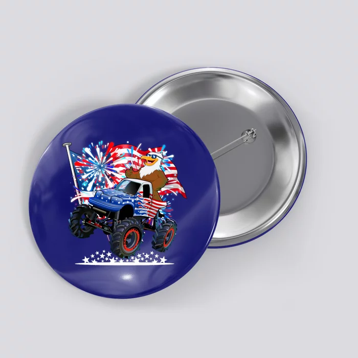 Funny American Usa Flag Eagle Monster Truck Button