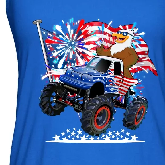 Funny American Usa Flag Eagle Monster Truck Ladies Essential Flowy Tank