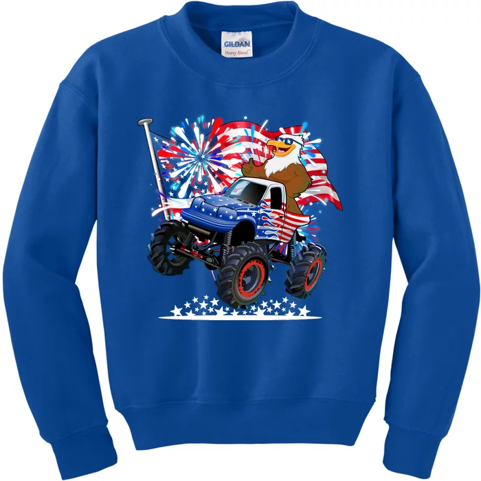 Funny American Usa Flag Eagle Monster Truck Kids Sweatshirt