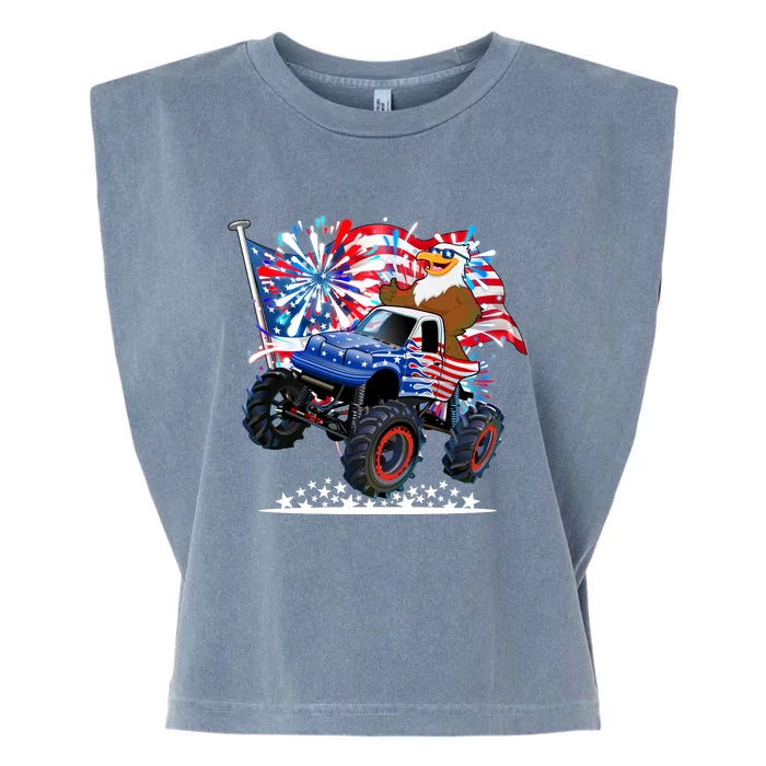 Funny American Usa Flag Eagle Monster Truck Garment-Dyed Women's Muscle Tee