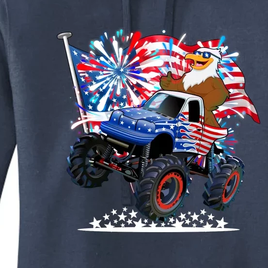 Funny American Usa Flag Eagle Monster Truck Women's Pullover Hoodie