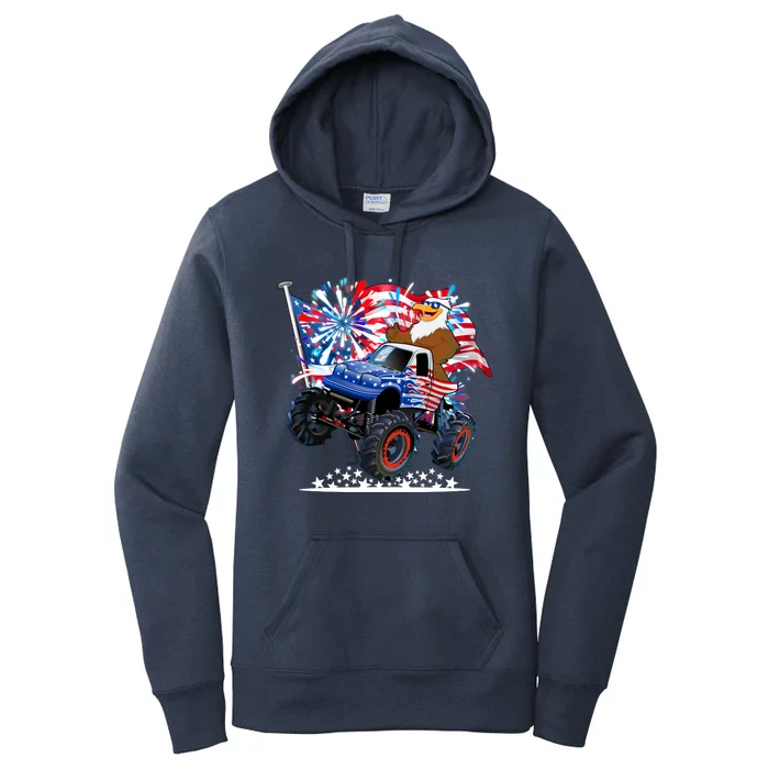 Funny American Usa Flag Eagle Monster Truck Women's Pullover Hoodie