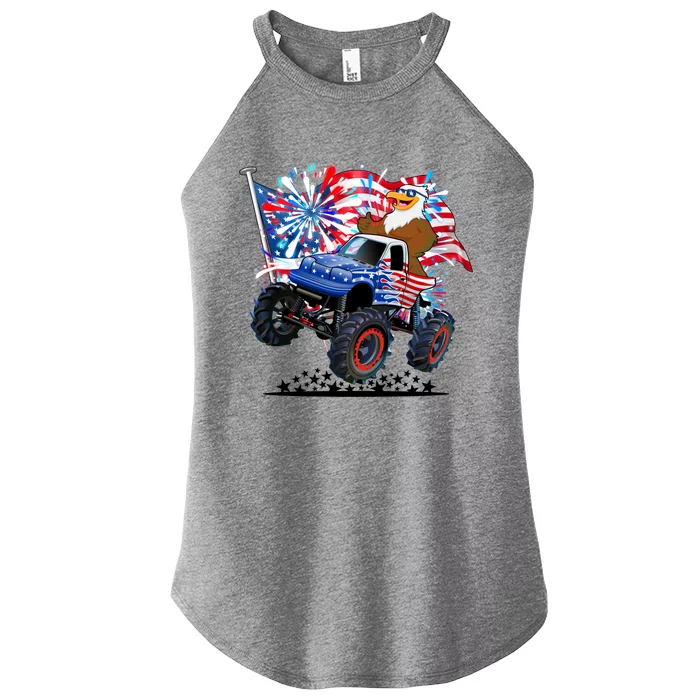 Funny American Usa Flag Eagle Monster Truck Women’s Perfect Tri Rocker Tank