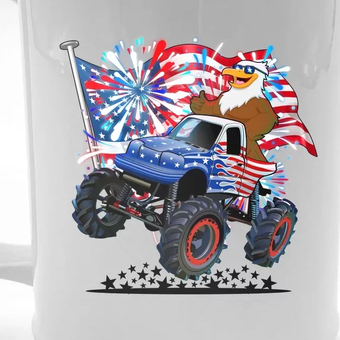 Funny American Usa Flag Eagle Monster Truck Front & Back Beer Stein