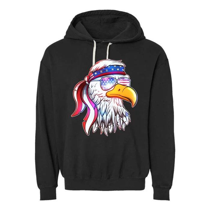 Funny American USA Flag Bandana Eagle Garment-Dyed Fleece Hoodie