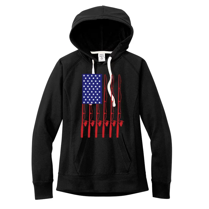 Fishing American USA Flag For Bass Fisherman Gifts Daddy Women's Fleece Hoodie