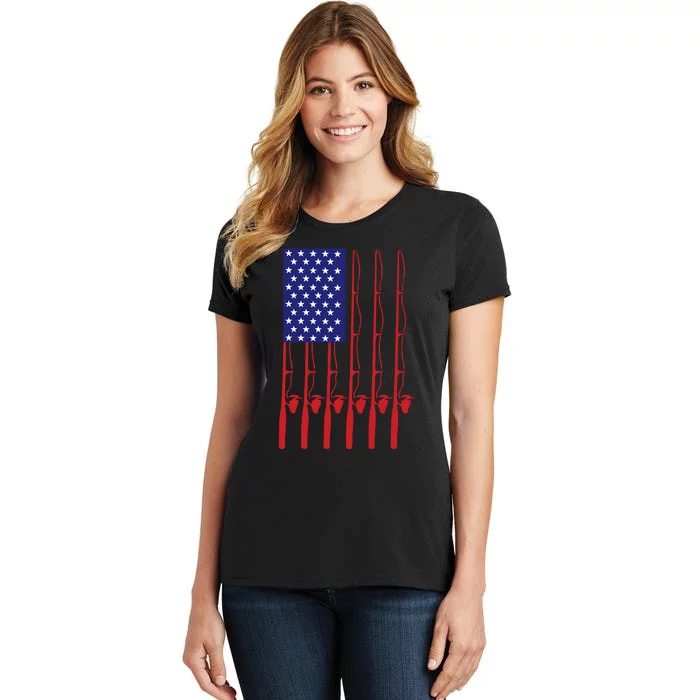 Fishing American USA Flag For Bass Fisherman Gifts Daddy Women's T-Shirt