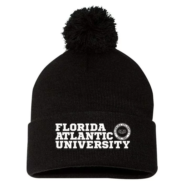 Florida Atlantic University FAU Owls Block Text Pom Pom 12in Knit Beanie